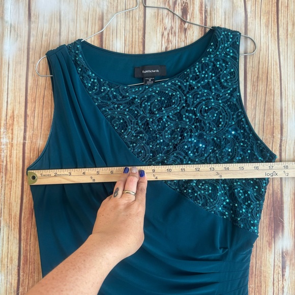 R&M Richards Women Sleeveless Green Sequined Draped Cocktail Party Long Dress 12 - Picture 4 of 12